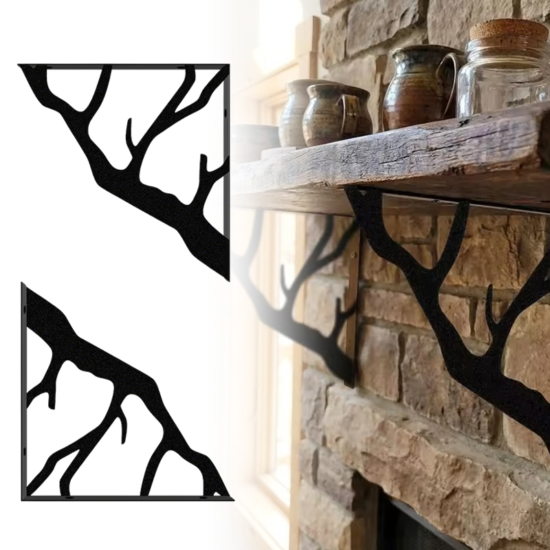 Shelf Bracket Pair - 2 Stück schwarze Baumzweig-Metallregale, L-förmige Hängehalterung,